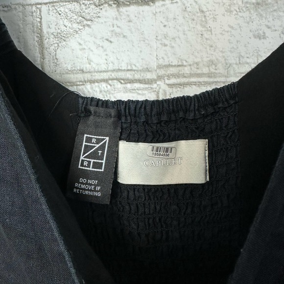 Capulet Dress Bernie Linen Mini Cutout Tie Front Short Puff Sleeve Boho Black XS - Picture 4 of 10